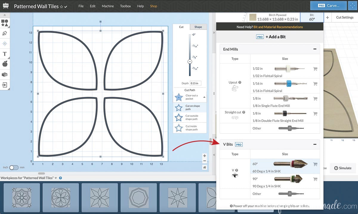 Using the V-carve in the Easel software. 