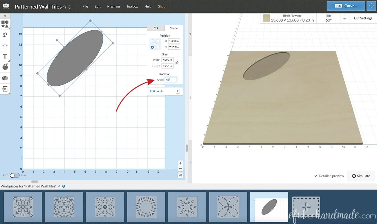 Screenshot of the Rotation option in the Easel software. 