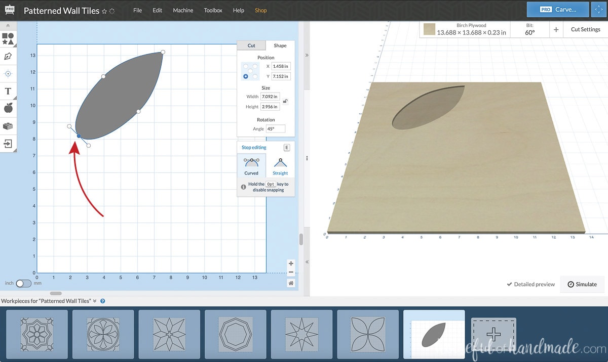 Showing how to edit the points in a shape in the Easel software. 