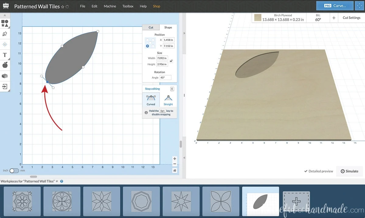 Showing how to edit the points in a shape in the Easel software. 