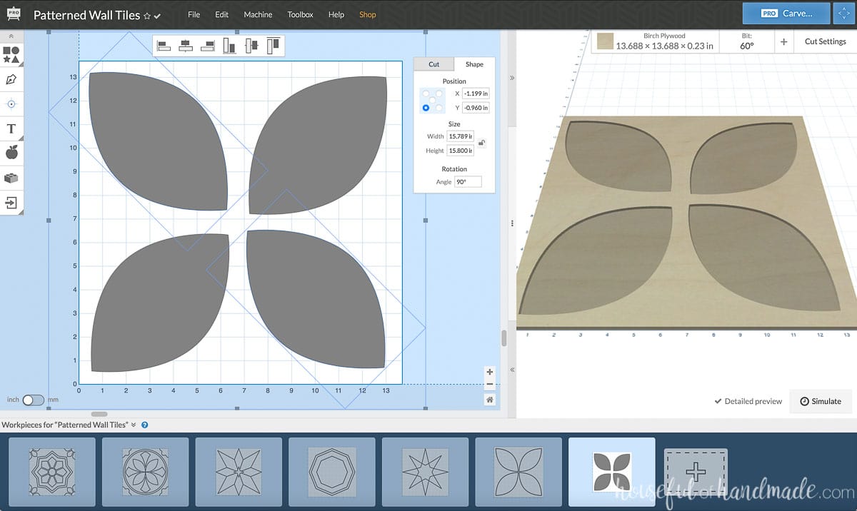 Showing how to repeat the design in the four corners in Easel. 