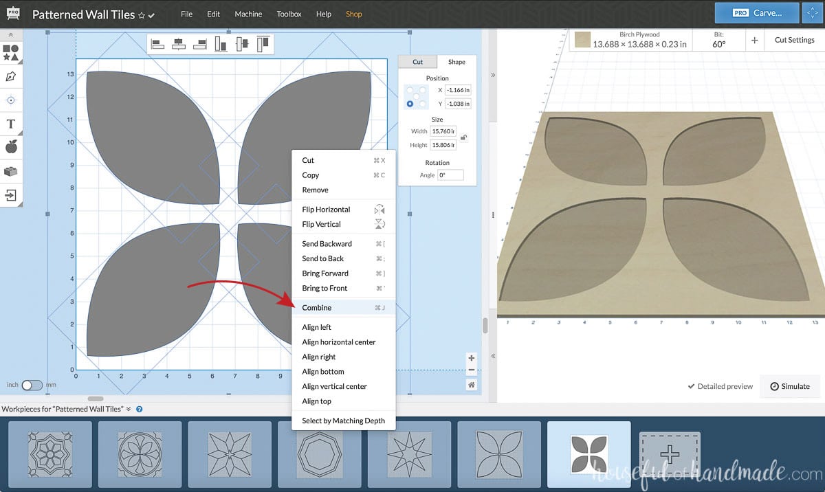 Showing how to combine all pieces of the patterned tile design. 