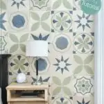 Picture of the patterned wood tile focal wall with test overlay: Patterned Wood Tile Accent Wall.