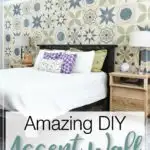 Accent wall in the bedroom with text overlay: Amazing DIY Accent Wall.