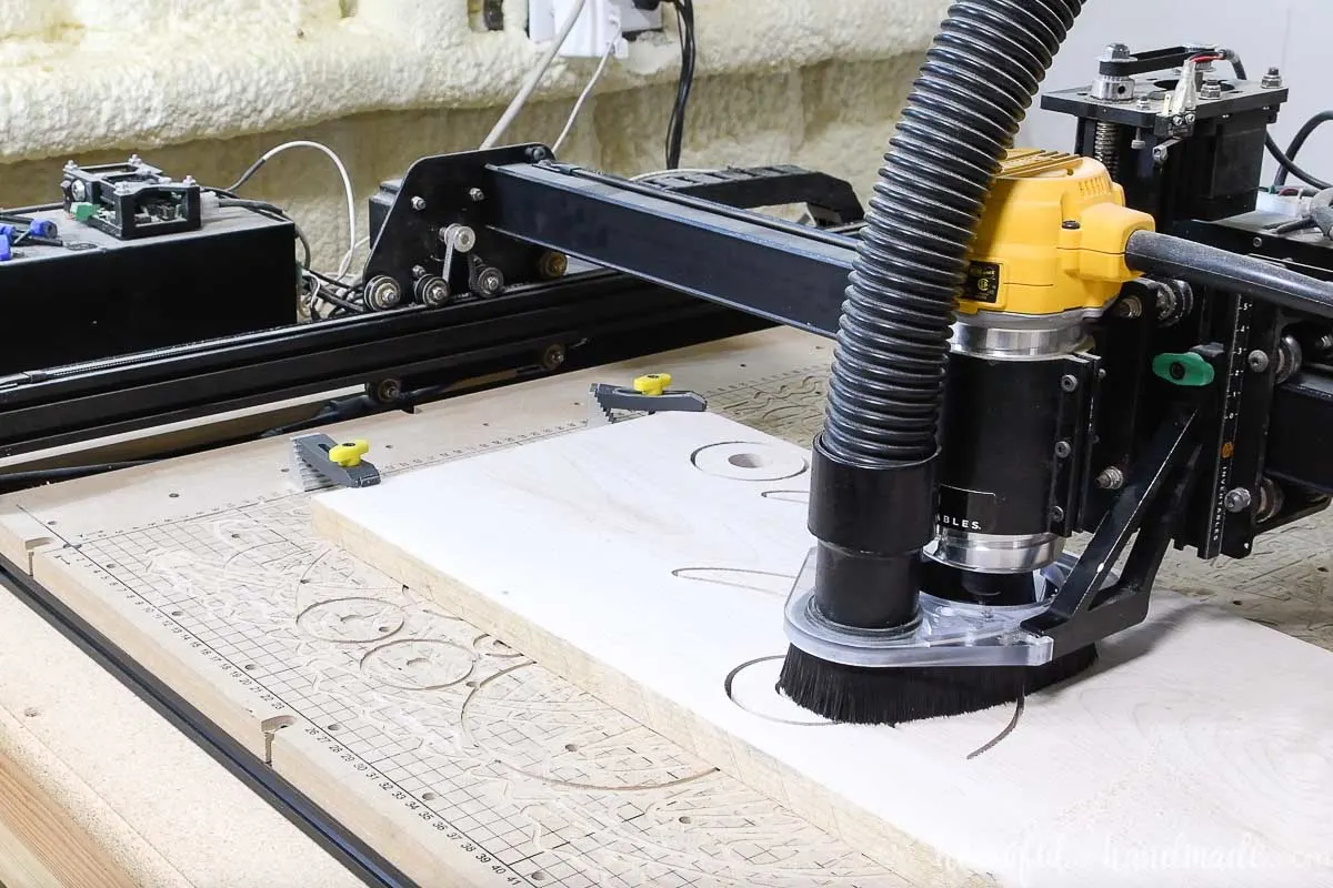 X-carve cutting out the pieces for the DIY linear wood chandelier. 