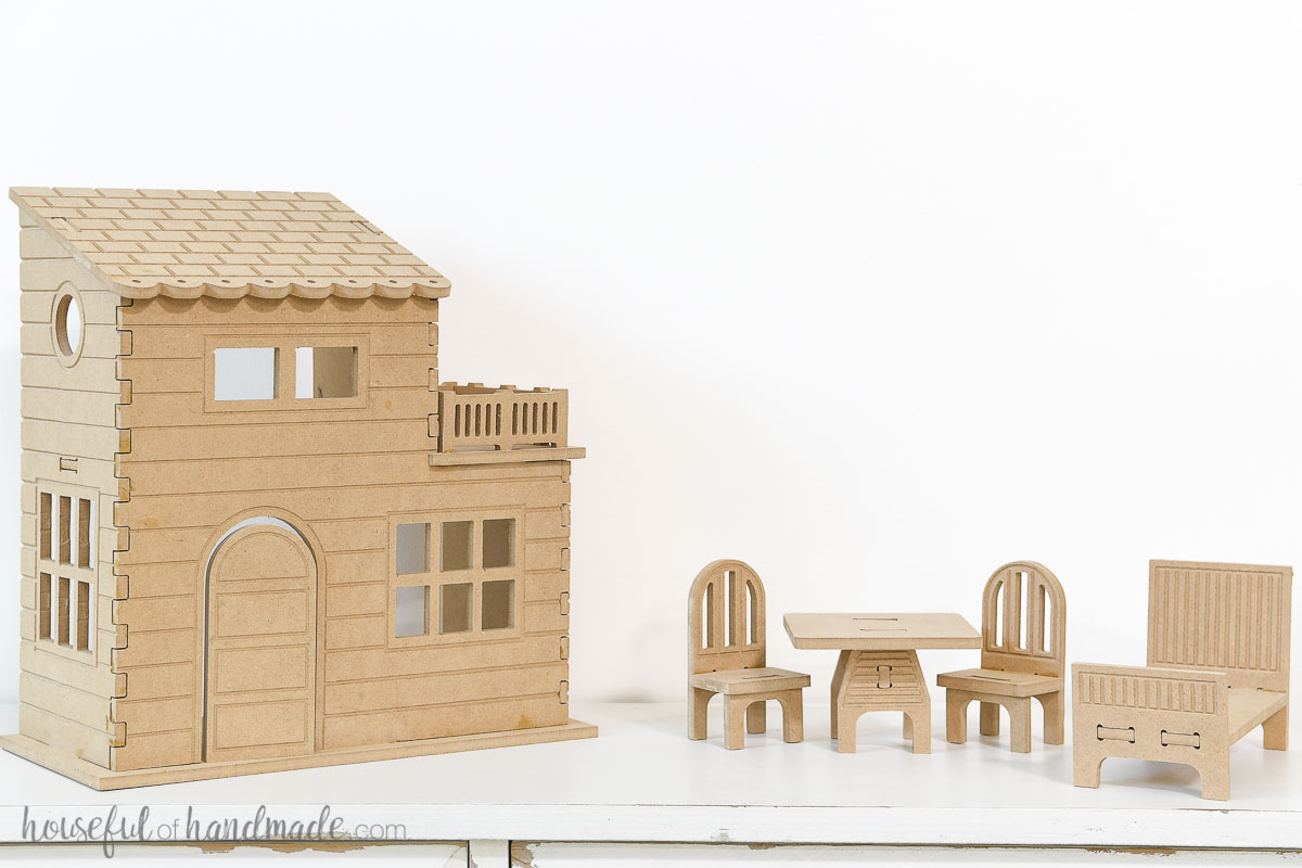 DIY dollhouse and furniture made with a CNC machine. 
