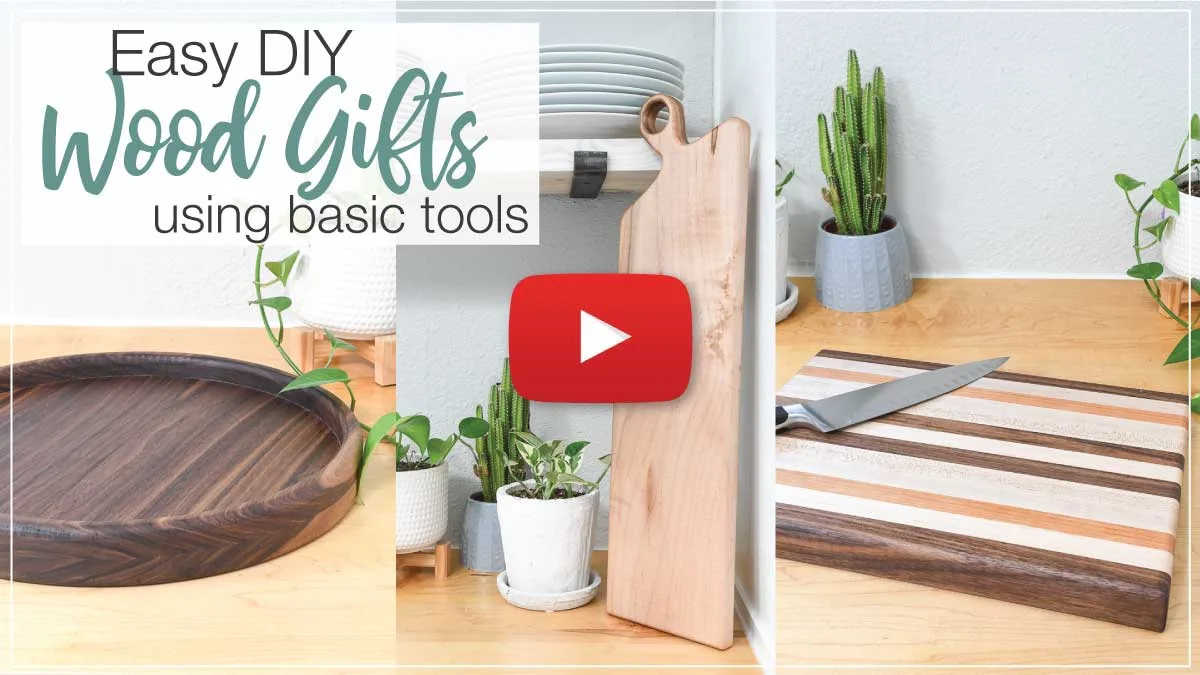 YouTube thumbnail of the three easy DIY wood gifts video. 