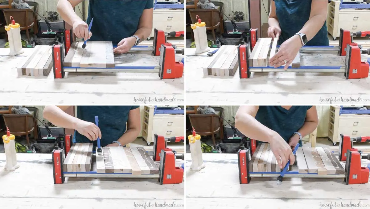 Glueing together the 1x2 boards for the edge grain cutting board gift idea. 