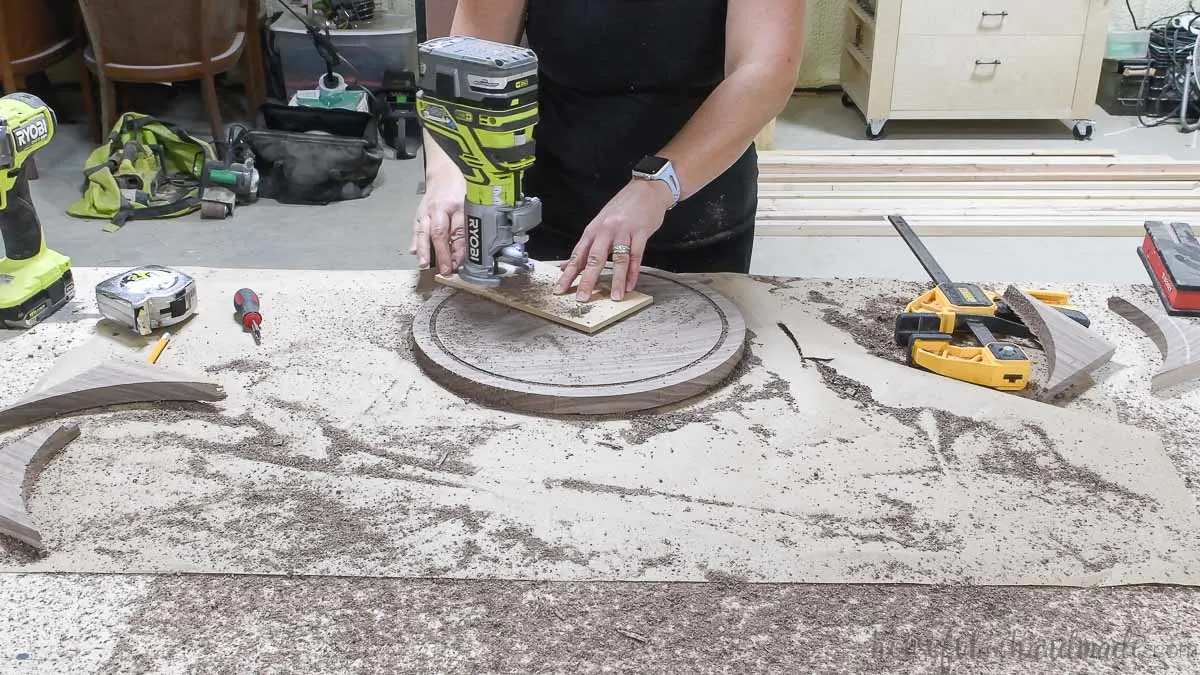 Cutting a second circle inside the first to create a lip for the serving tray. 