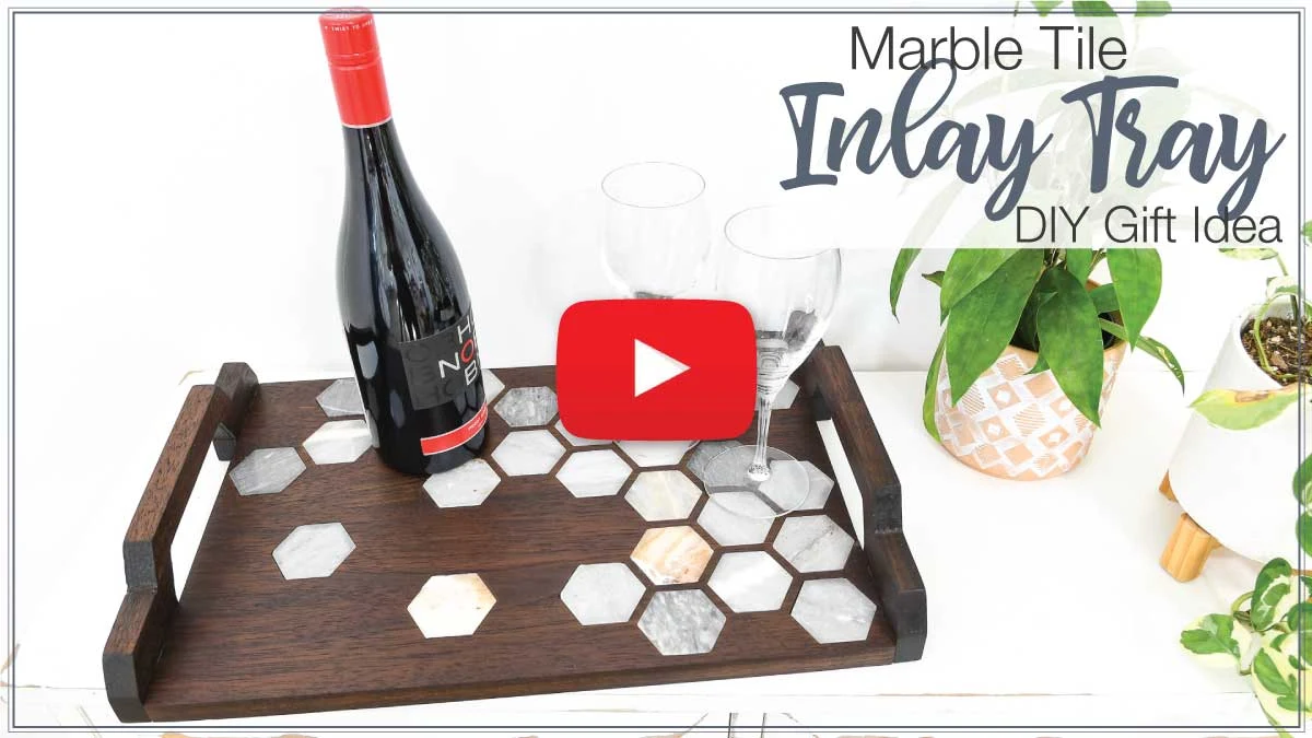 YouTube thumbnail for marble tile inlay tray video.
