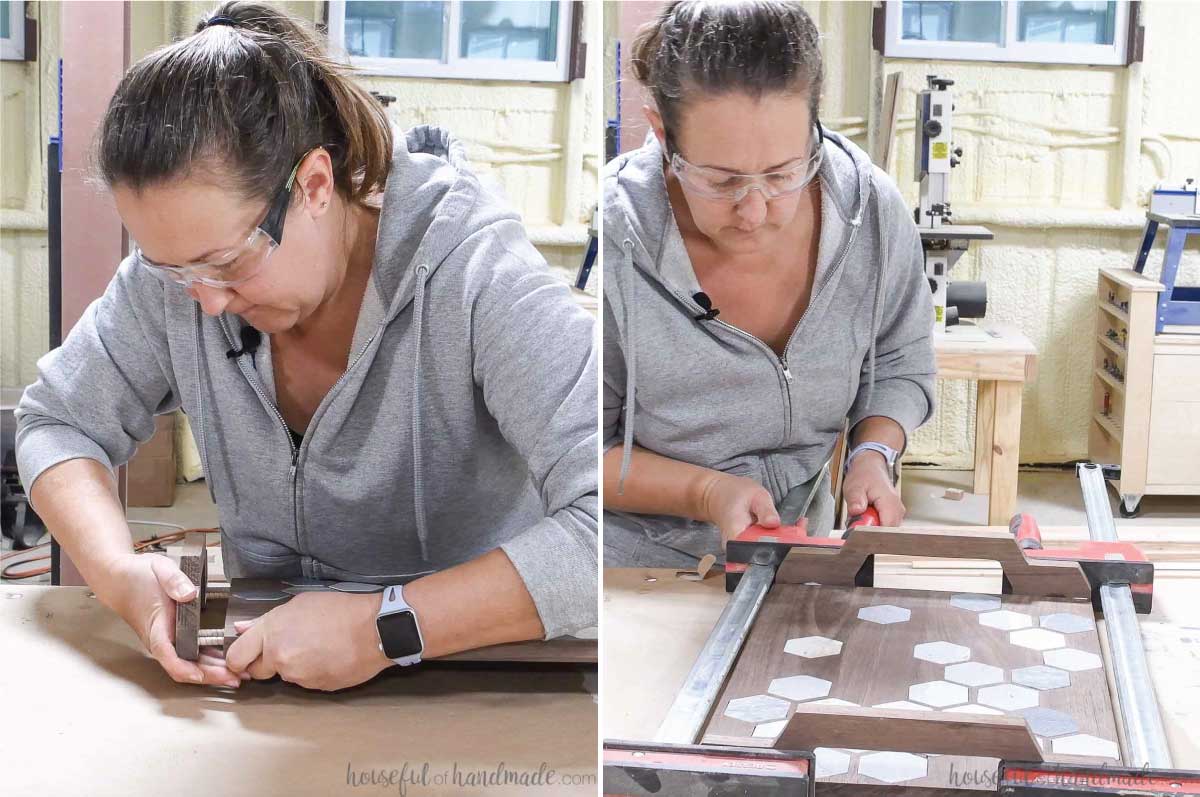 Clamping the handles tight on the tray till the glue dries. 