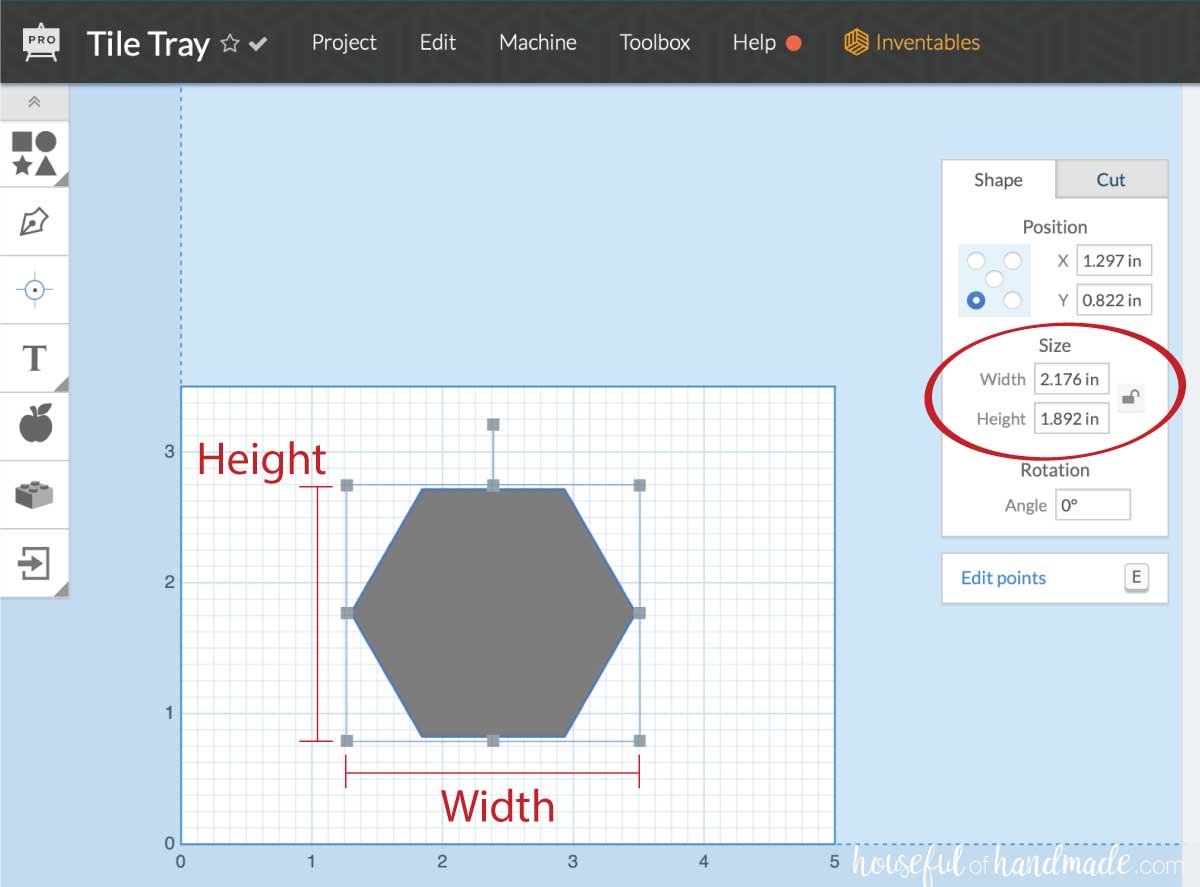 Easel screen of the test hexagon inlay pocket. 