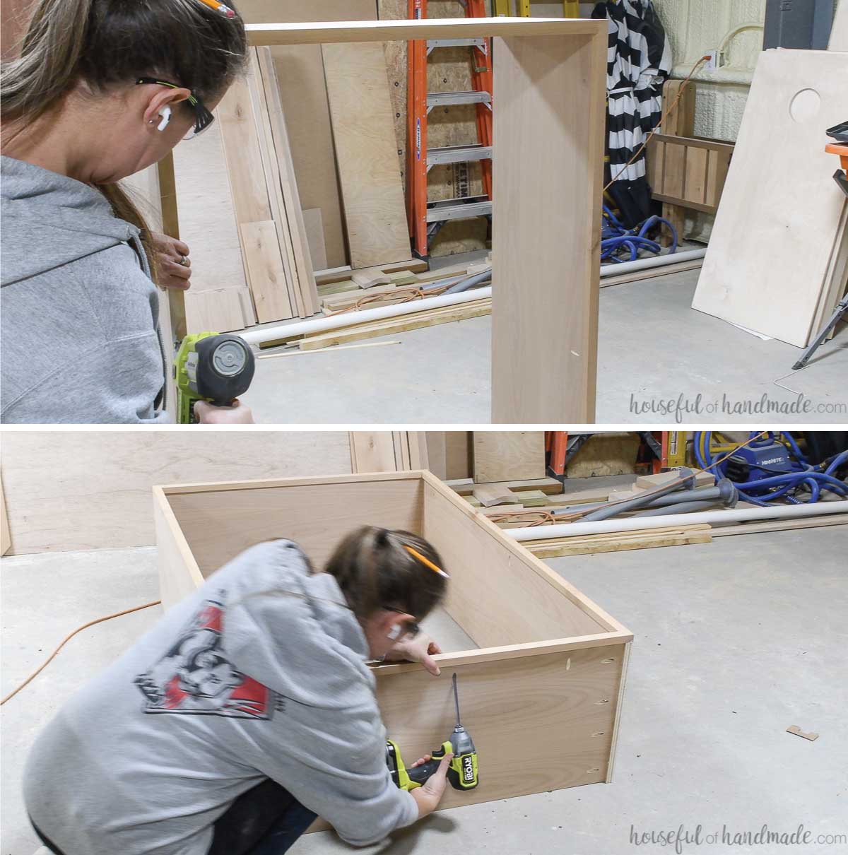 Attaching the face frame to the front of the cabinet box. 
