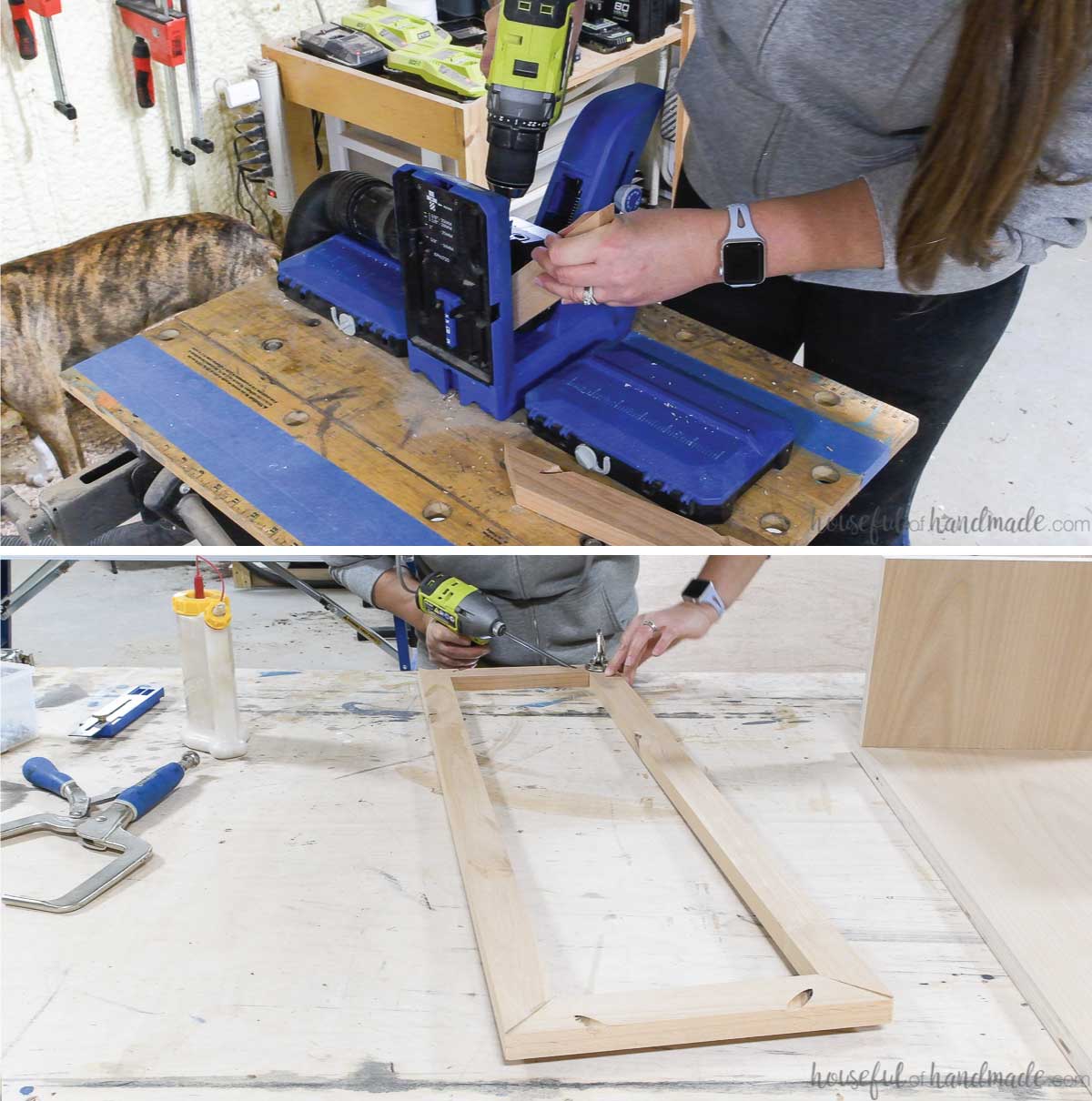 Building the face frame for the display cubby in the cabinet with mitered corners. 