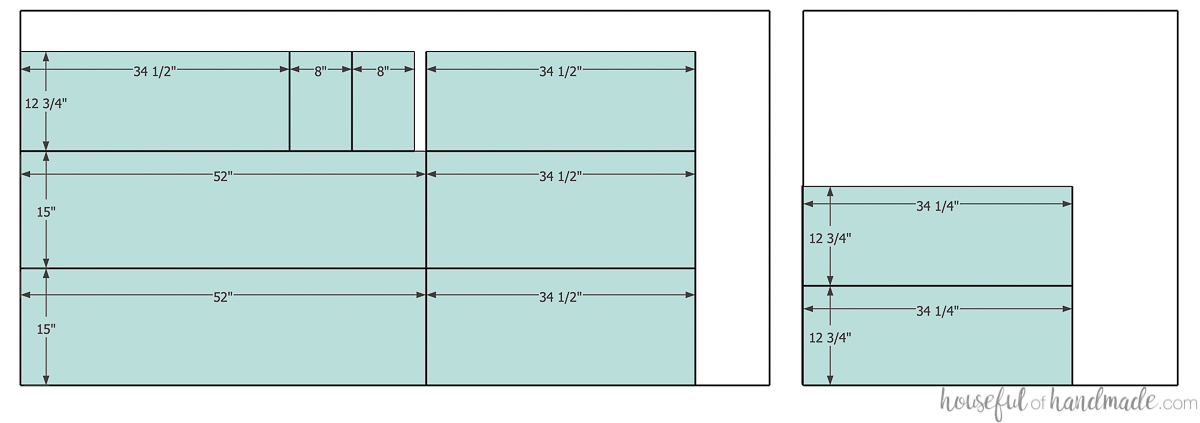 Plywood cutting diagram for the DIY modern display cabinet. 
