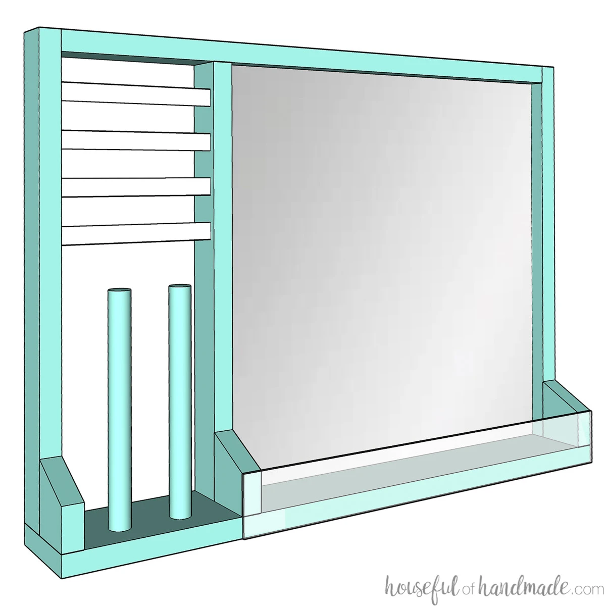 3D sketch of the wall mounted hair accessory organizer. 