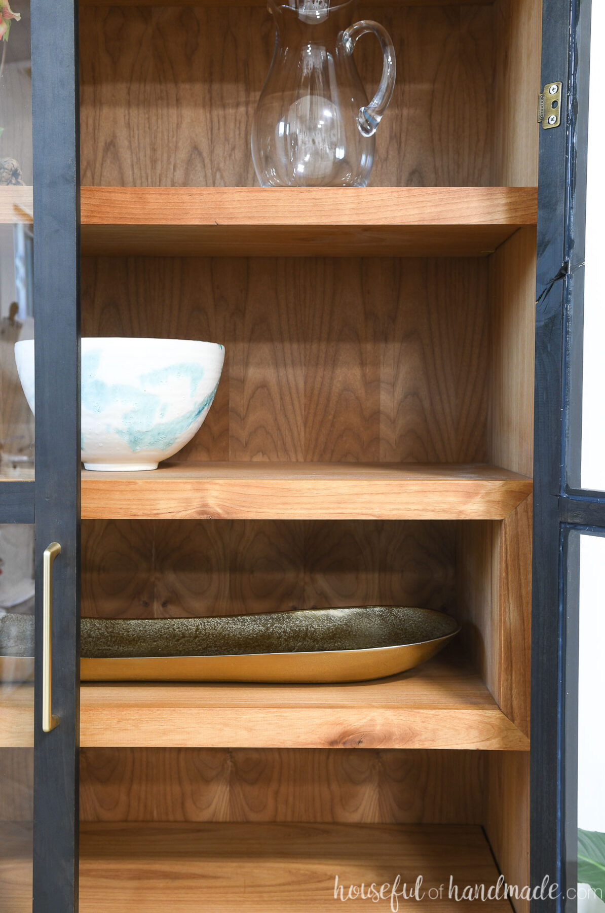 Close up of the built in display cubby inside the display cabinet.