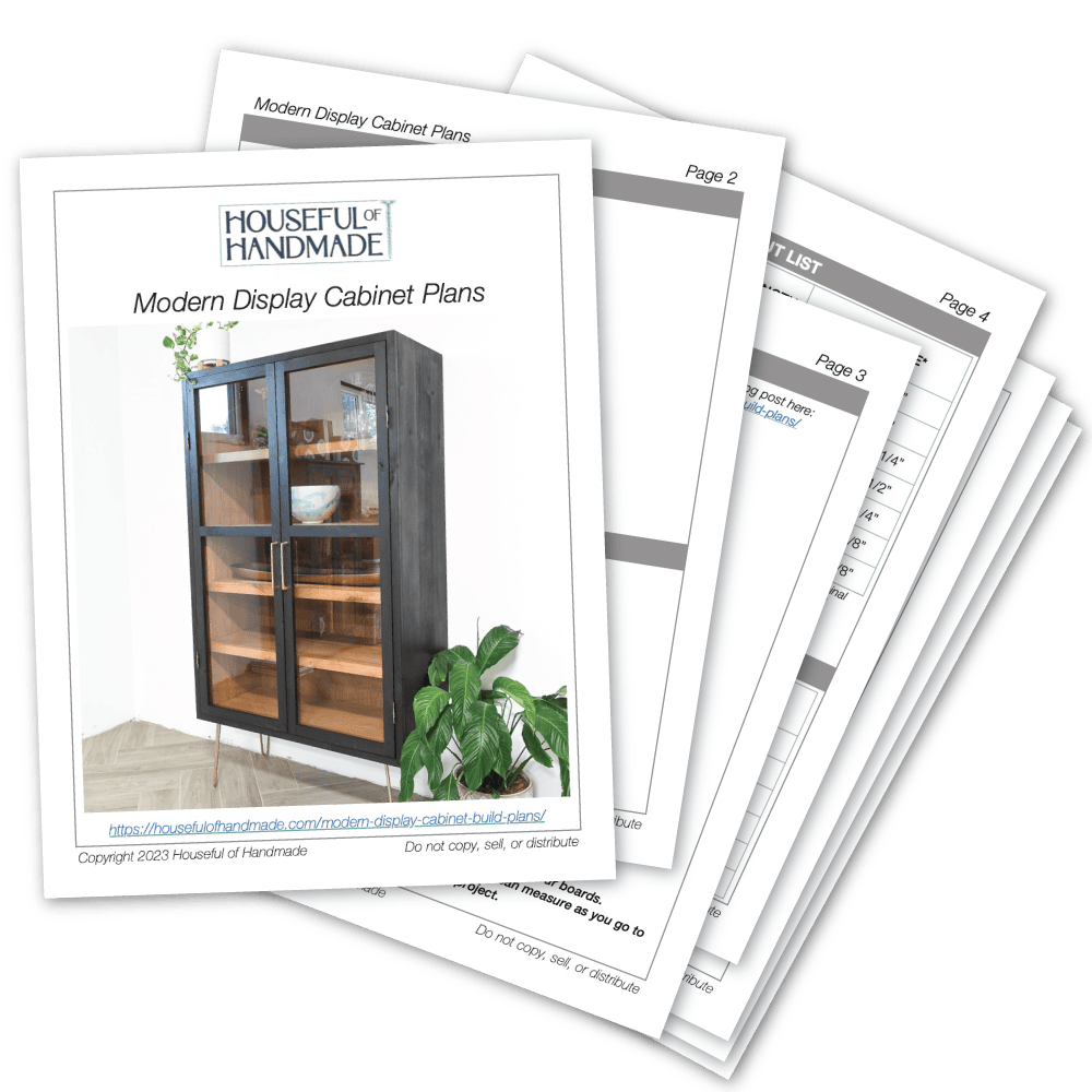 PDF plans for a modern display cabinet with glass front doors.