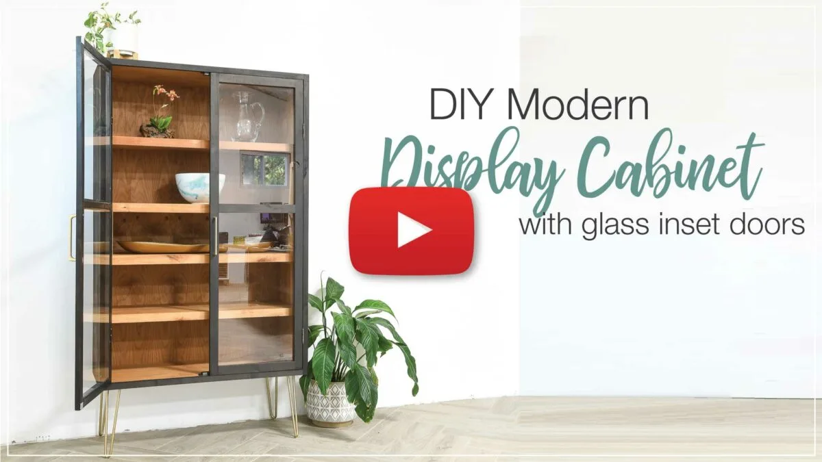 YouTube thumbnail for the DIY Modern Display cabinet video. 