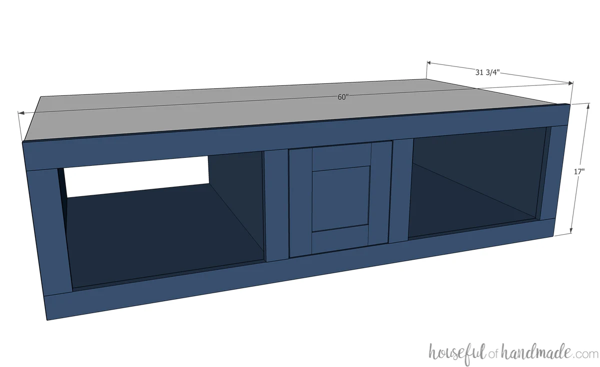 3D Sketch of the washer and dryer platform with dimensions. 