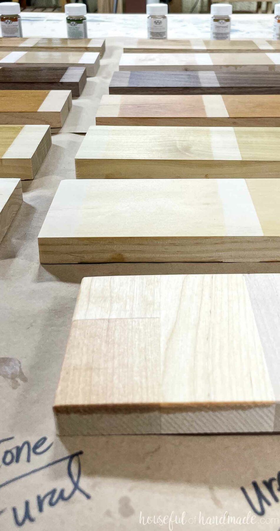 Sample boards with the TrueTone tung oil finish by Waterlox on them. 