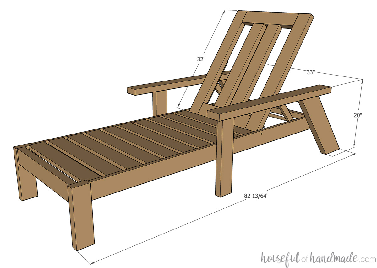 3D Sketchup drawing of the wood chaise lounge chair. 