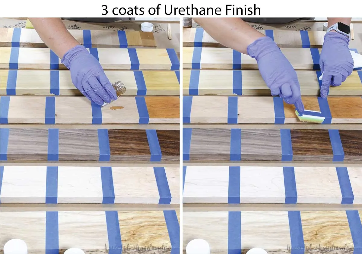 Application process of the Urethane finish in 3 sheens. 