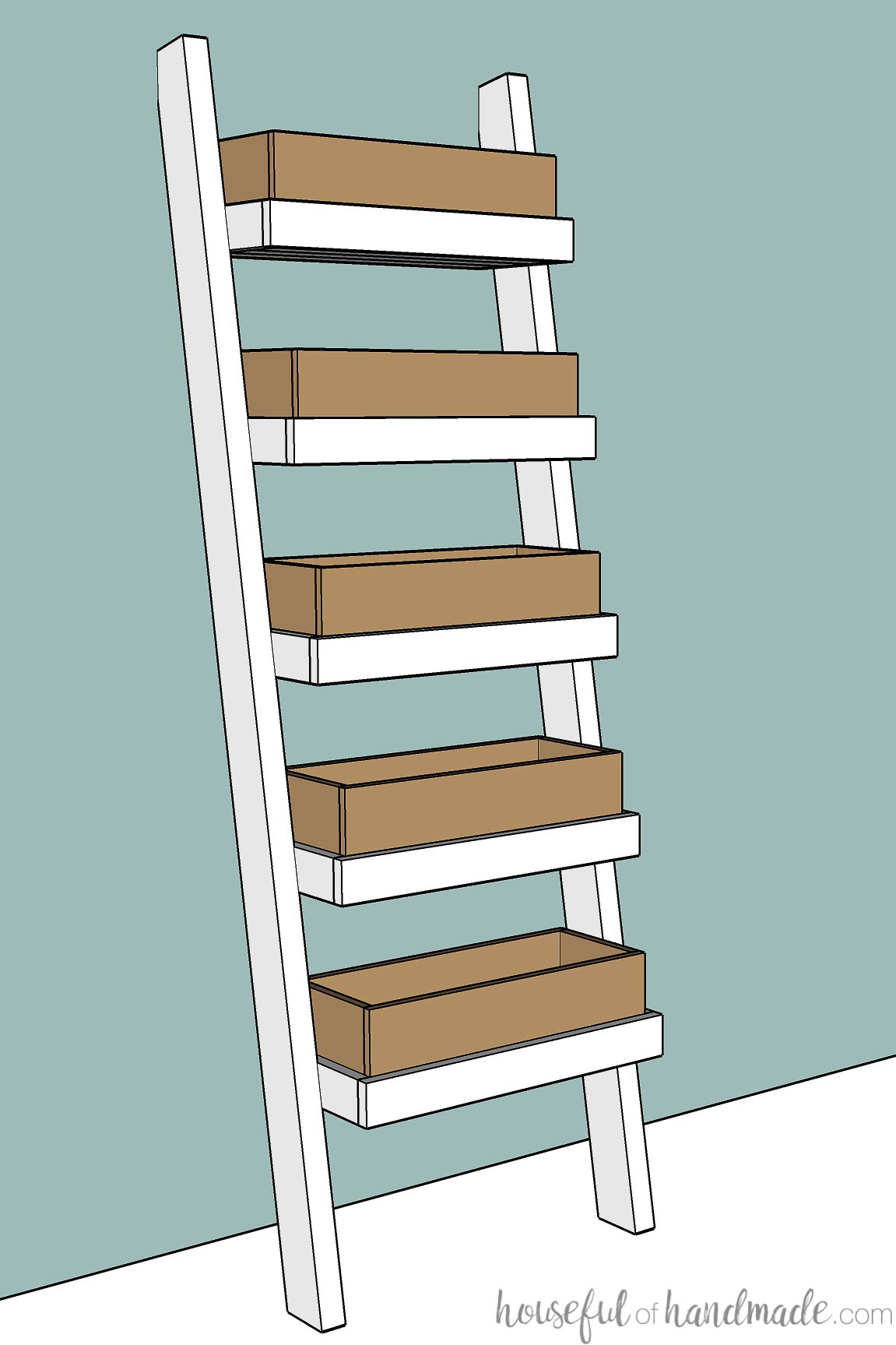 3D sketch of the DIY ladder planter. 