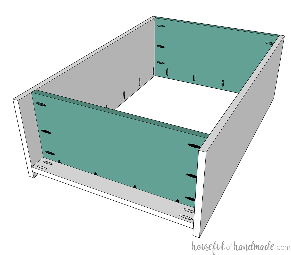 Sketch of the toe kick attached below the bookcase bottom shelf. 