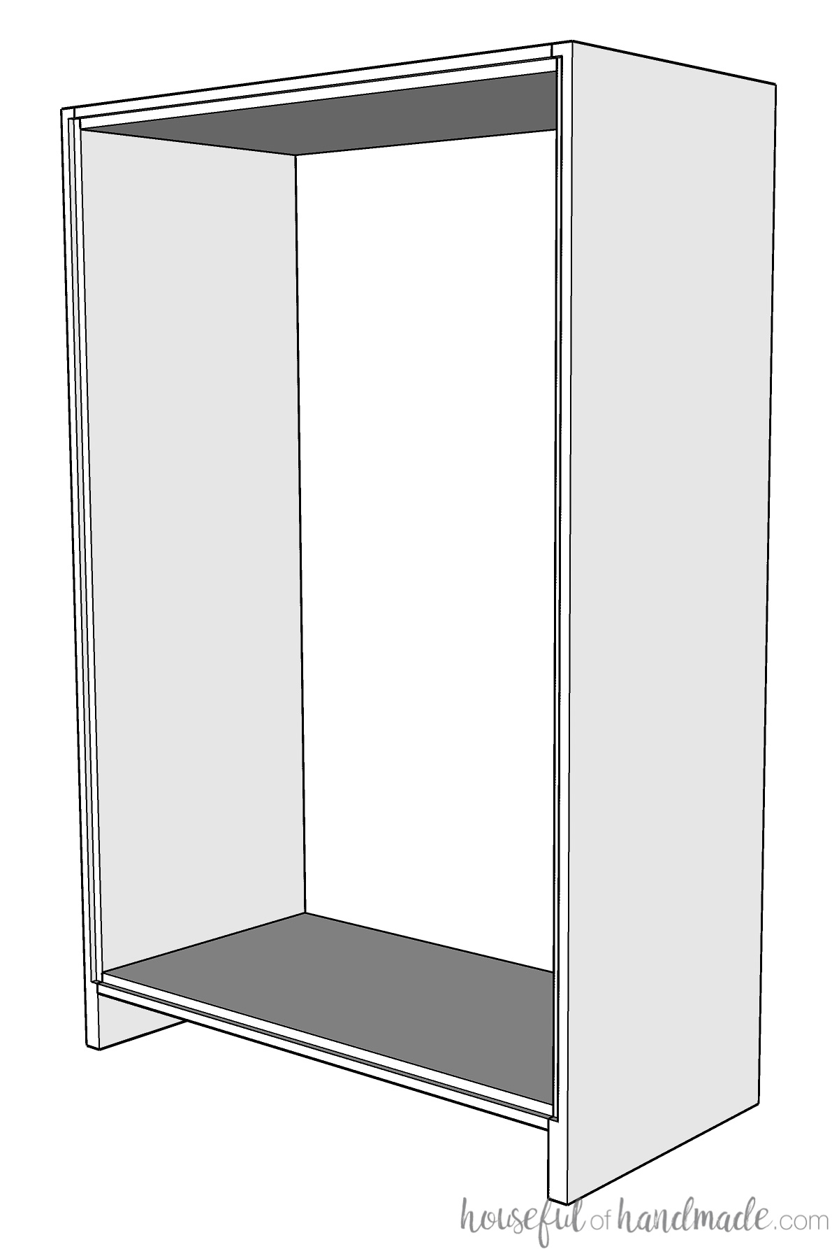 Sketch of bookcase box with groove routed out of the back for the back panel. 