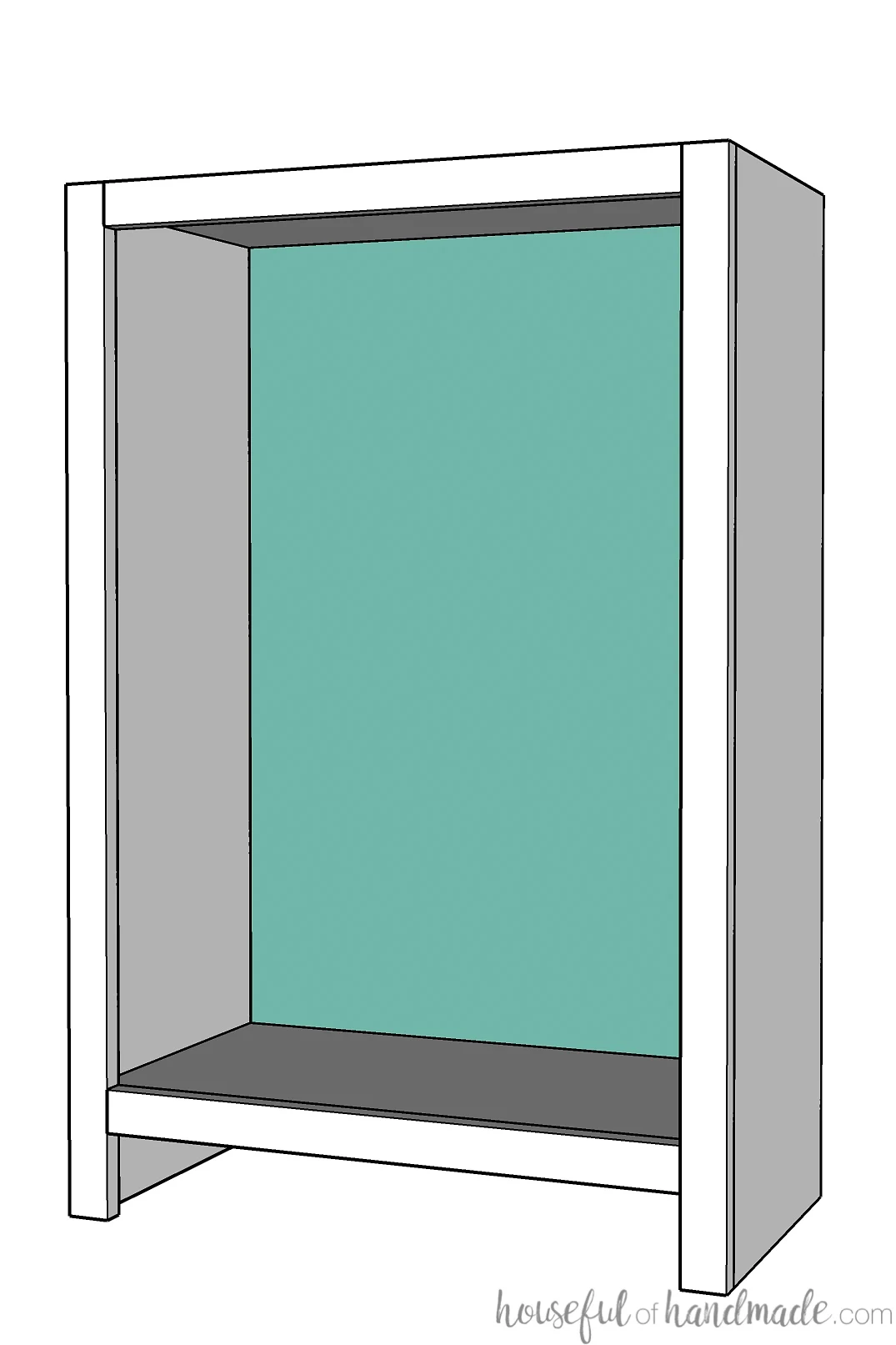 Sketch of the back panel attached to the finished bookcase.