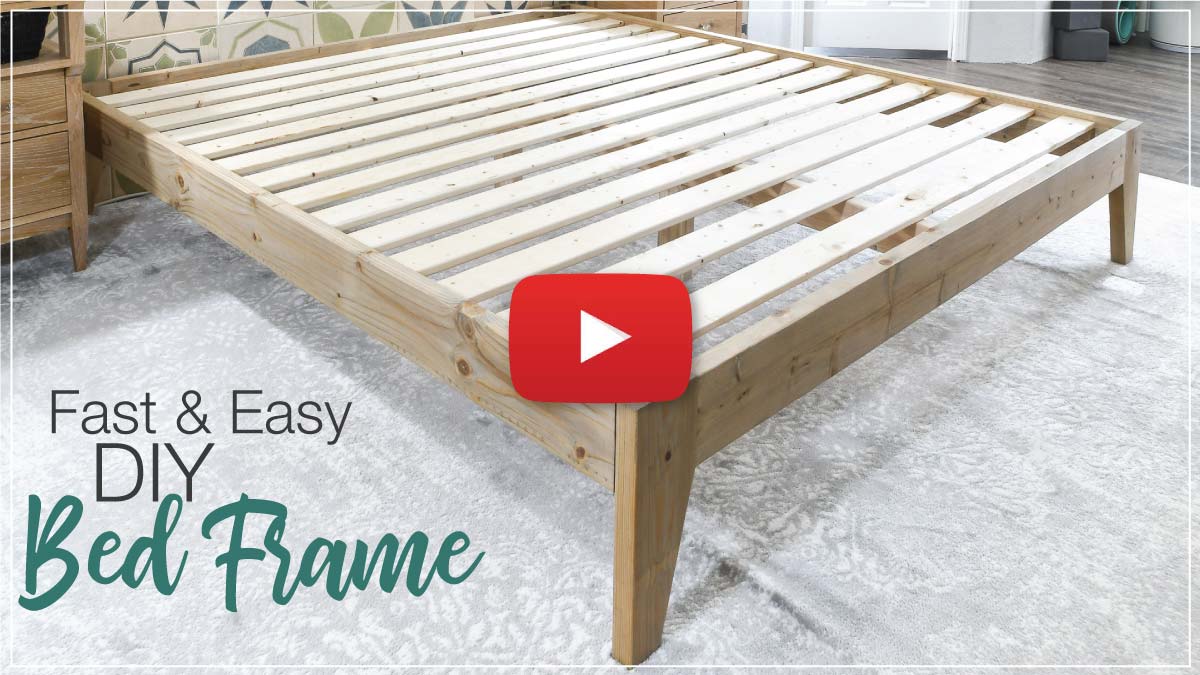 YouTube thumbnail for the easy DIY bed frame video. 