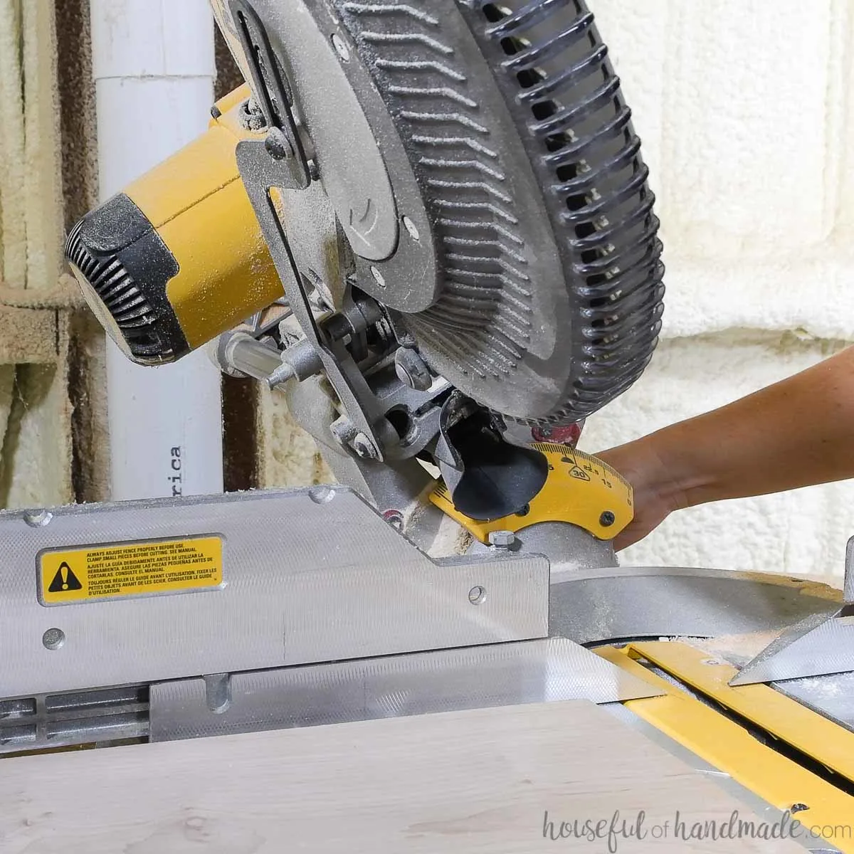 Setting a Dewalt sliding miter saw to a 30 degree angle. 