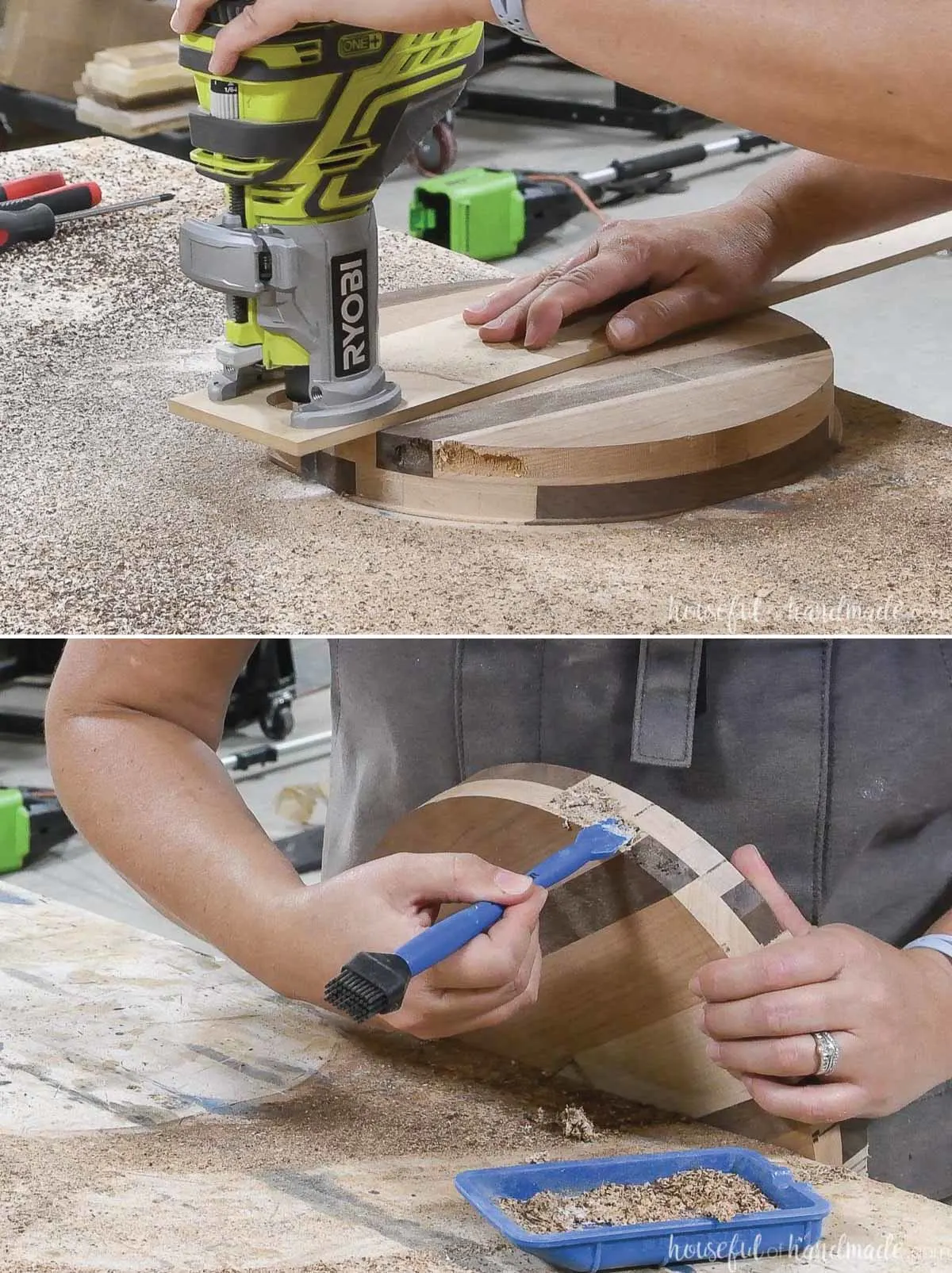 Filling a hole from tear out with wood glue mixed with sawdust. 