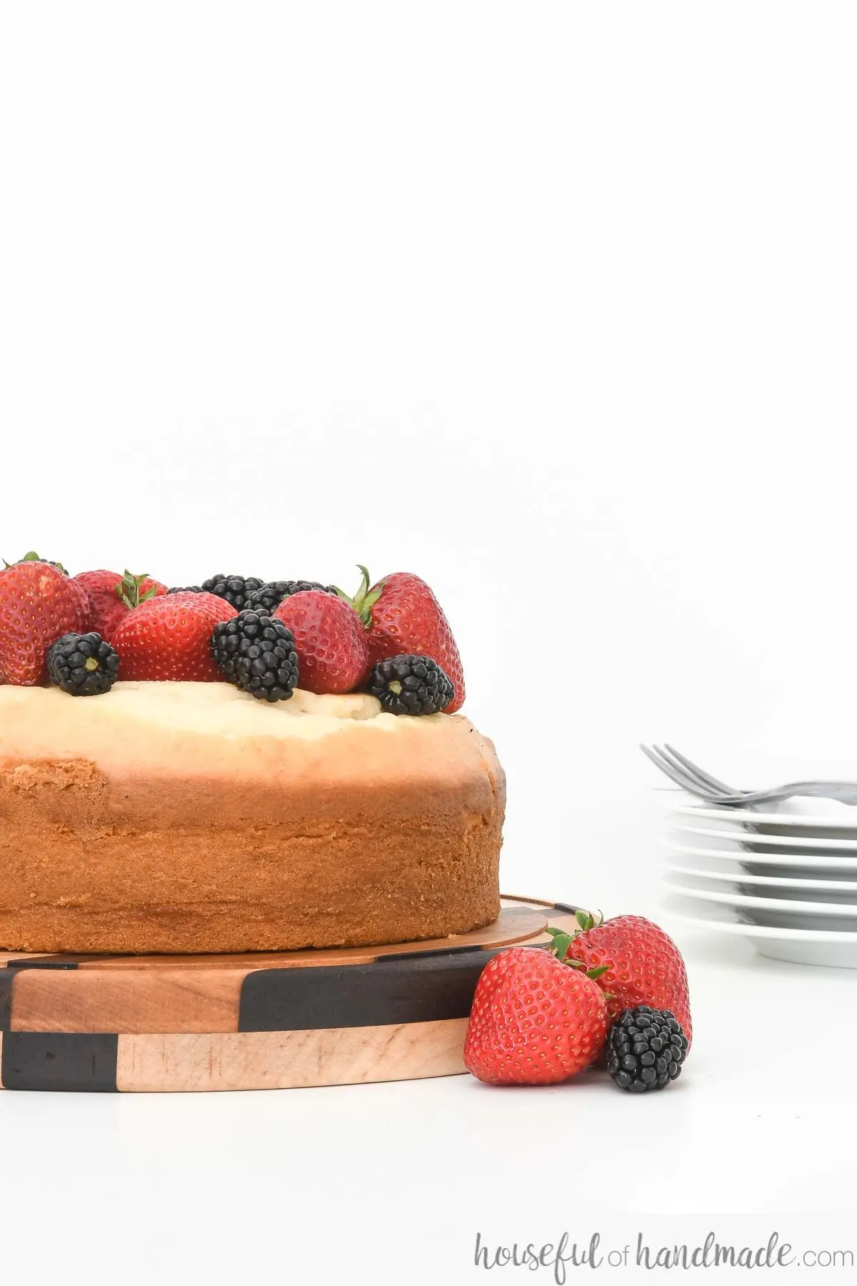 Side view of the cake stand made from two layers of small wood scraps glued together. 