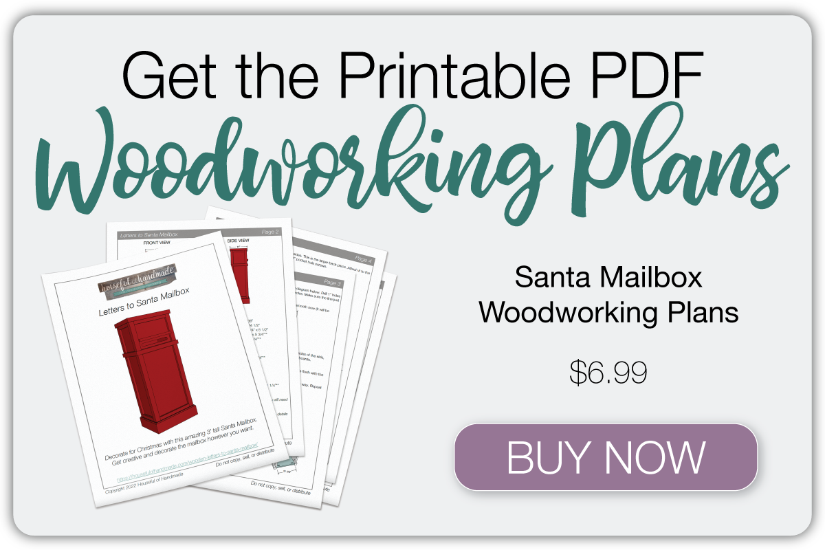 Button to buy the printable PDF woodworking plans for the Santa Mailbox. 