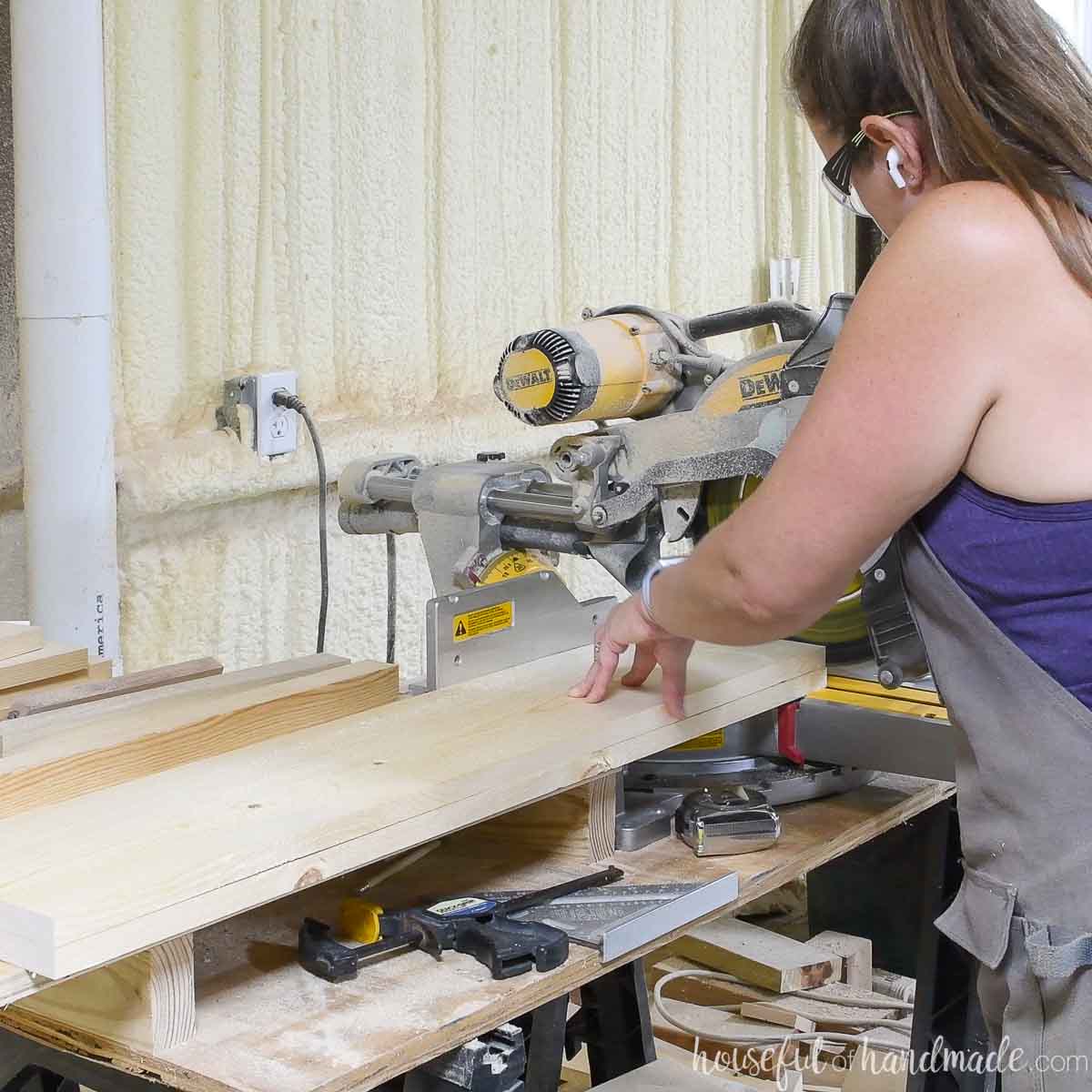 Kati cutting boards on a sliding miter saw. 