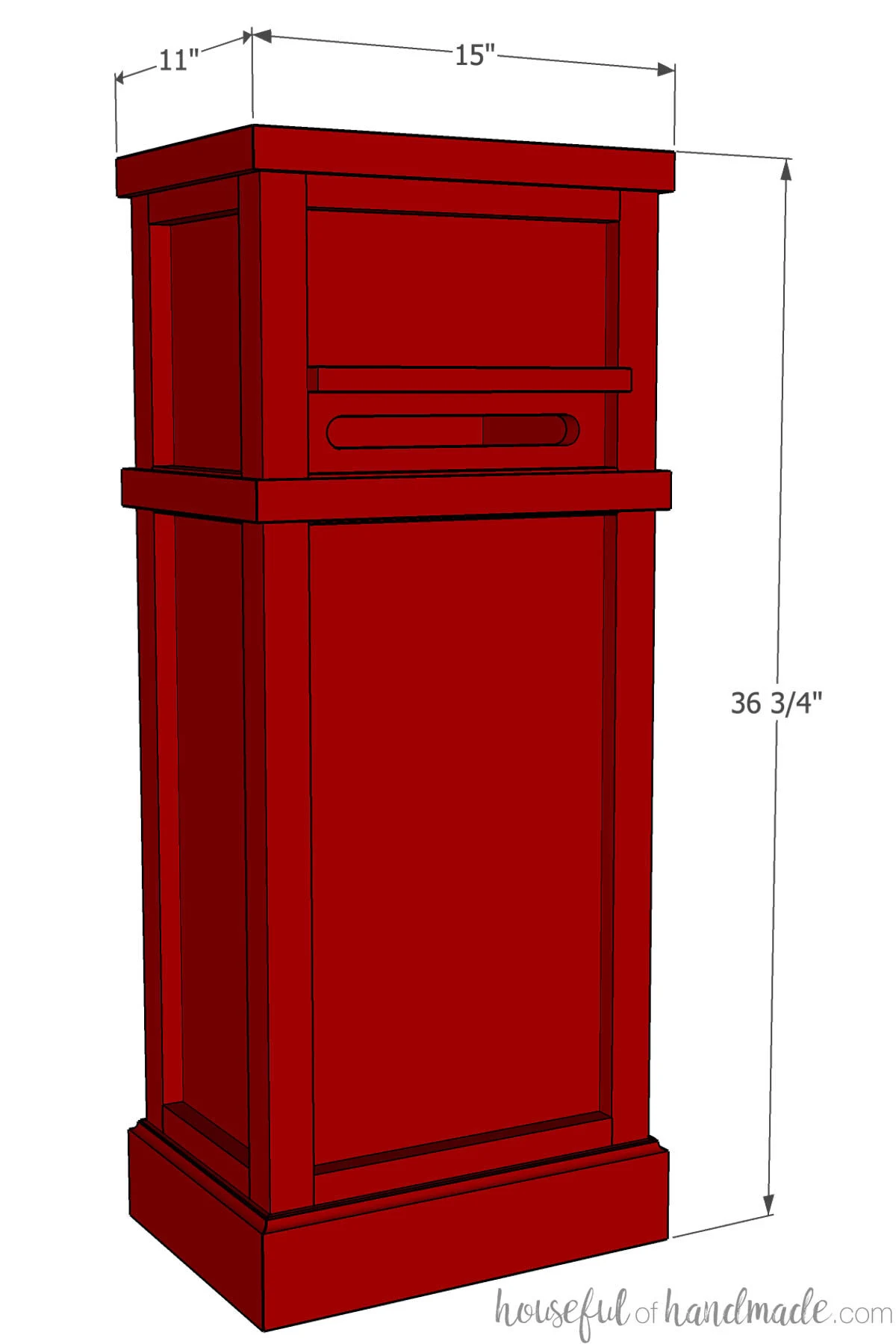 3D drawing of the Santa mailbox with dimensions noted on it.