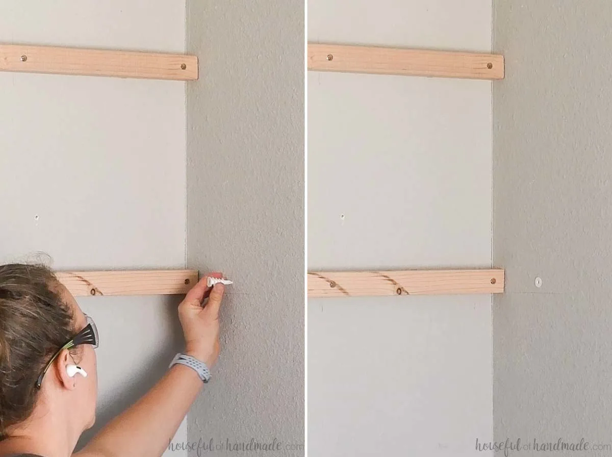 Adding a wall anchor in to the wall where there is no stud to attach the frame to. 