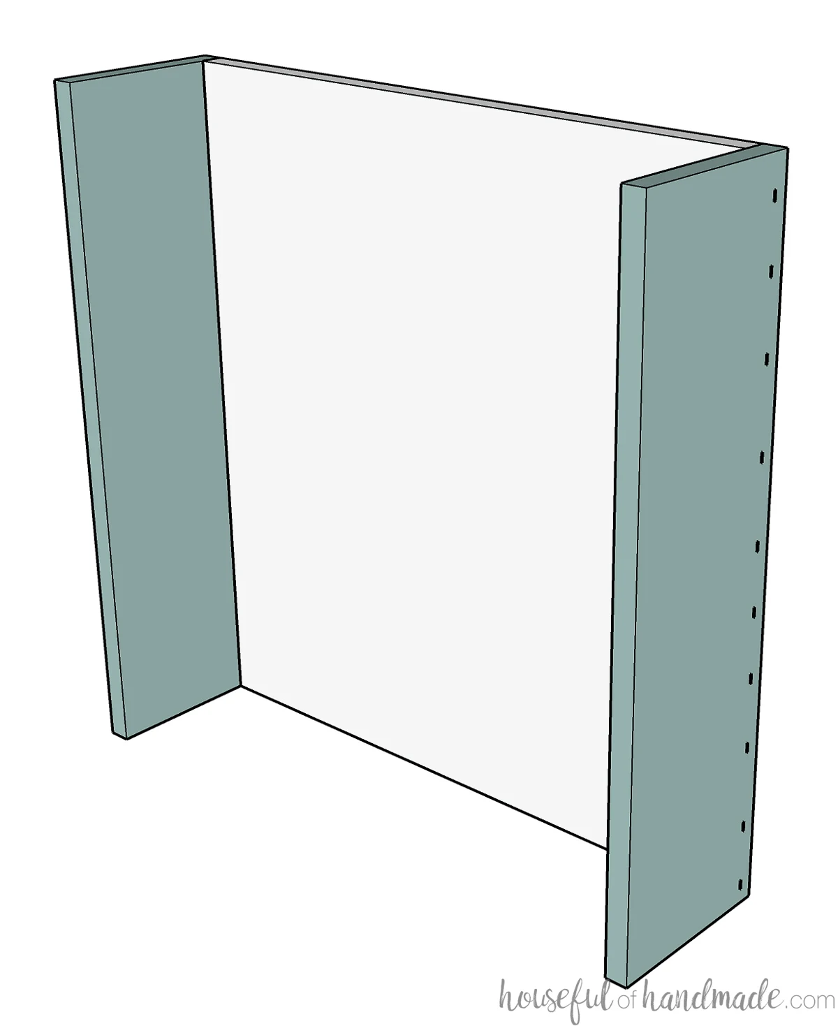 Drawing of attaching the front/back to the spice cabinet insert. 