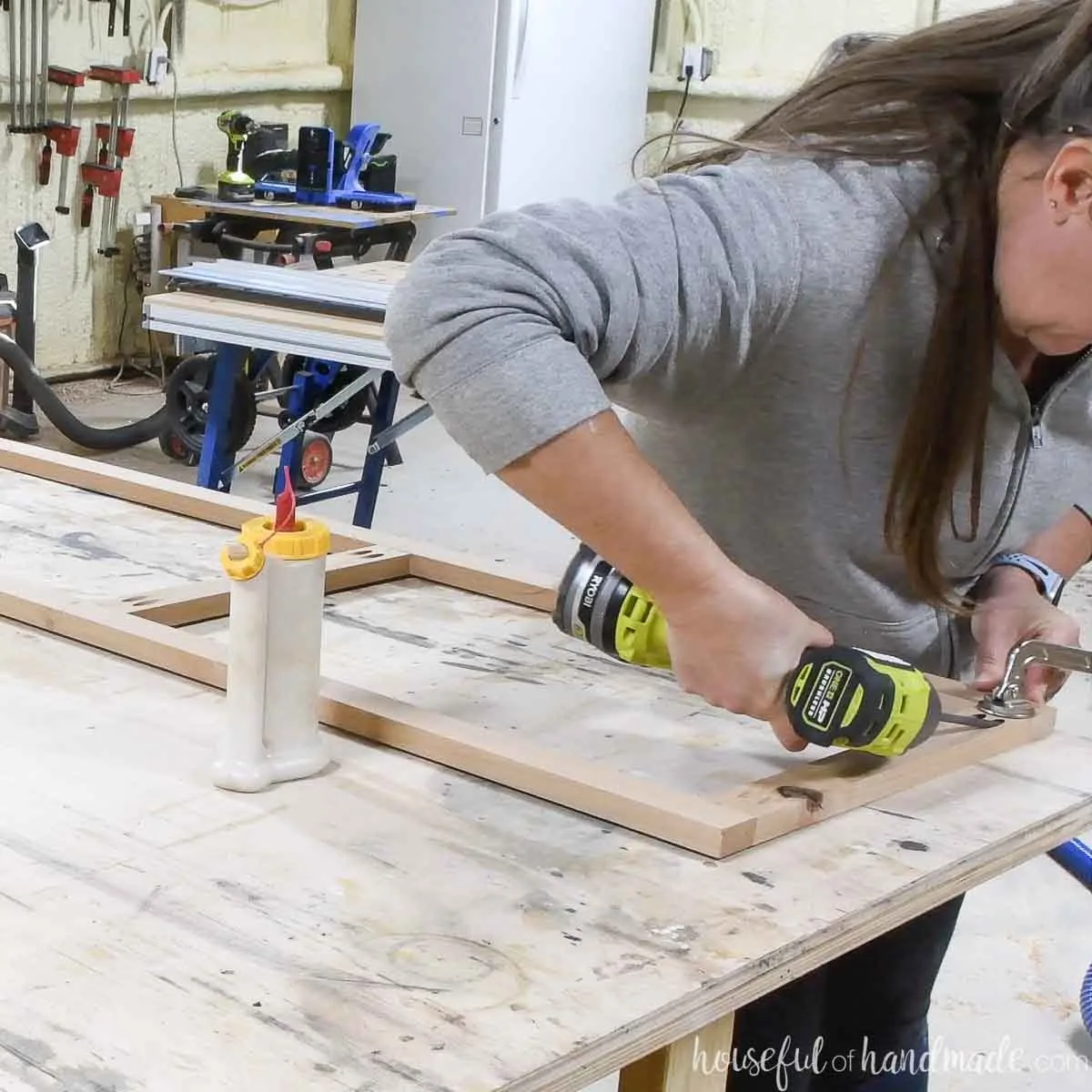 Assembling a door frame with pocket hole screws.