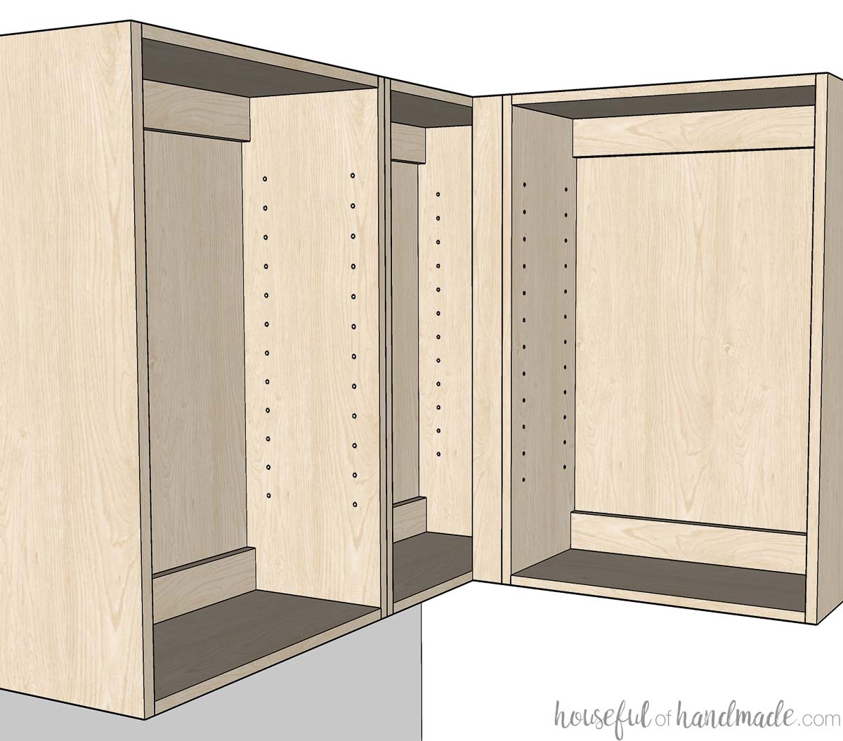 3D sketch of frameless blind corner wall cabinet. 