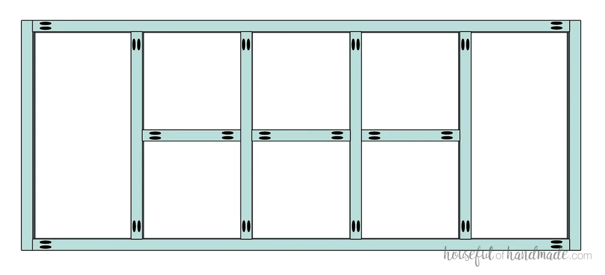 Building the storage shelf face frame with pocket holes. 