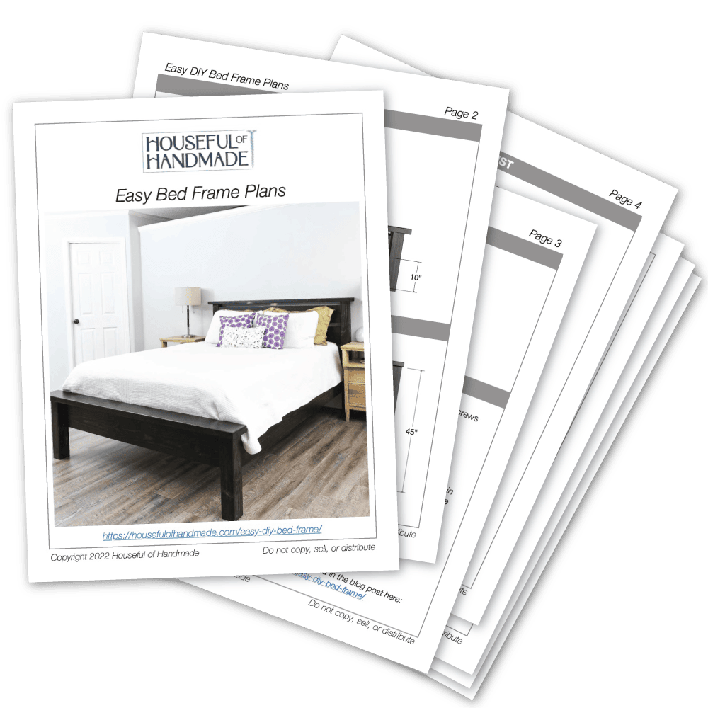 PDF plans for an easy bed frame with headboard and footboard.