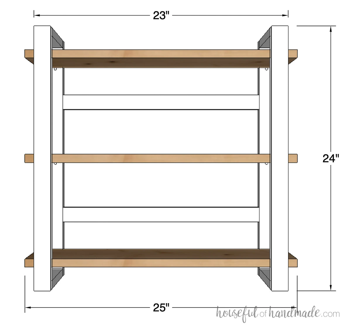3D sketch of wall shelf with dimensions noted.
