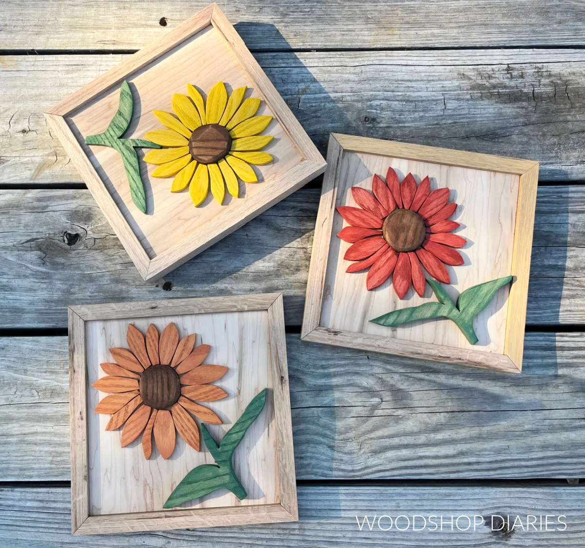 Sunflower wood art from Woodshop Diaries.