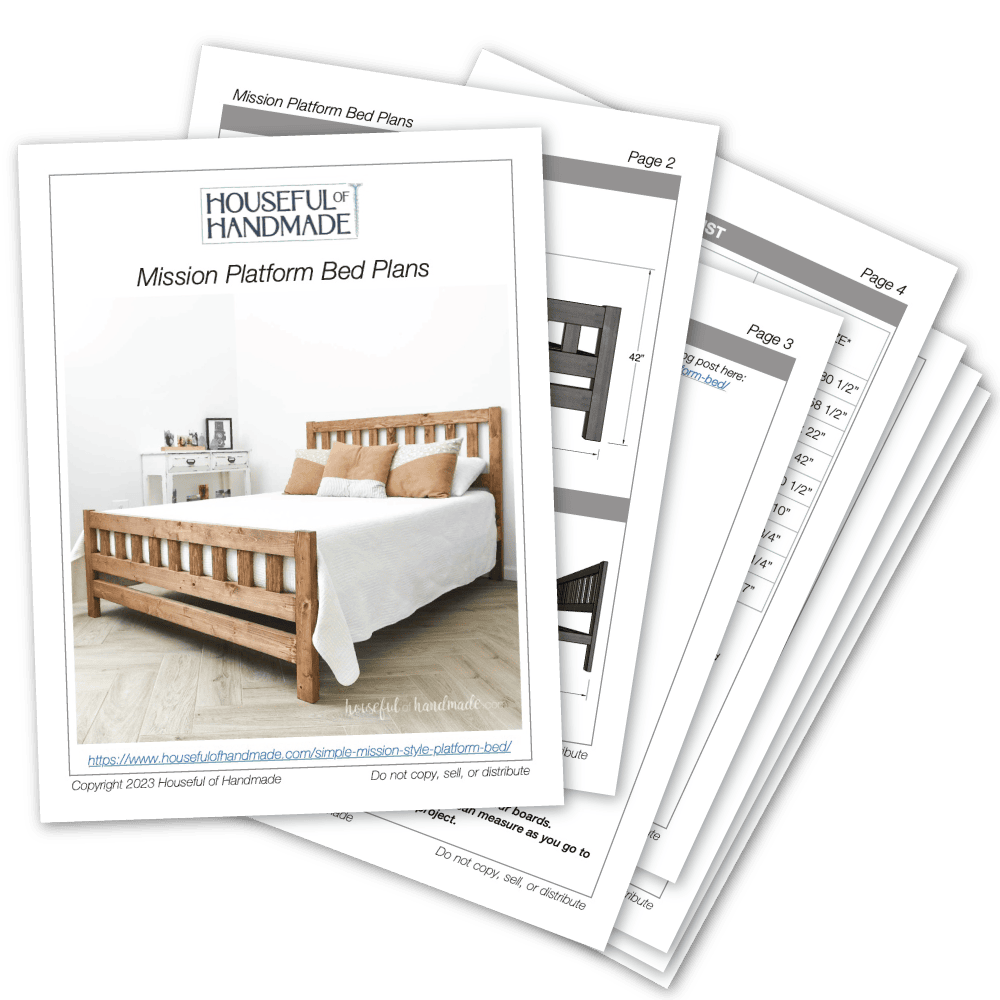 PDF plans for a mission style platform bed in all sizes.