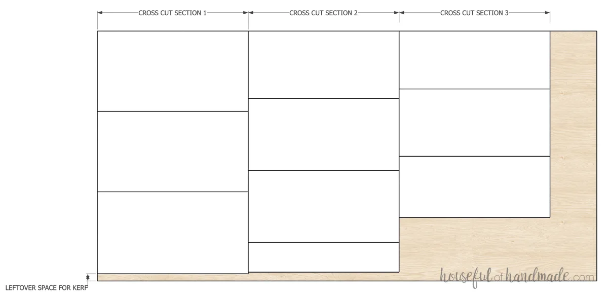 Plywood cut diagram sketch for cabinet doors. 