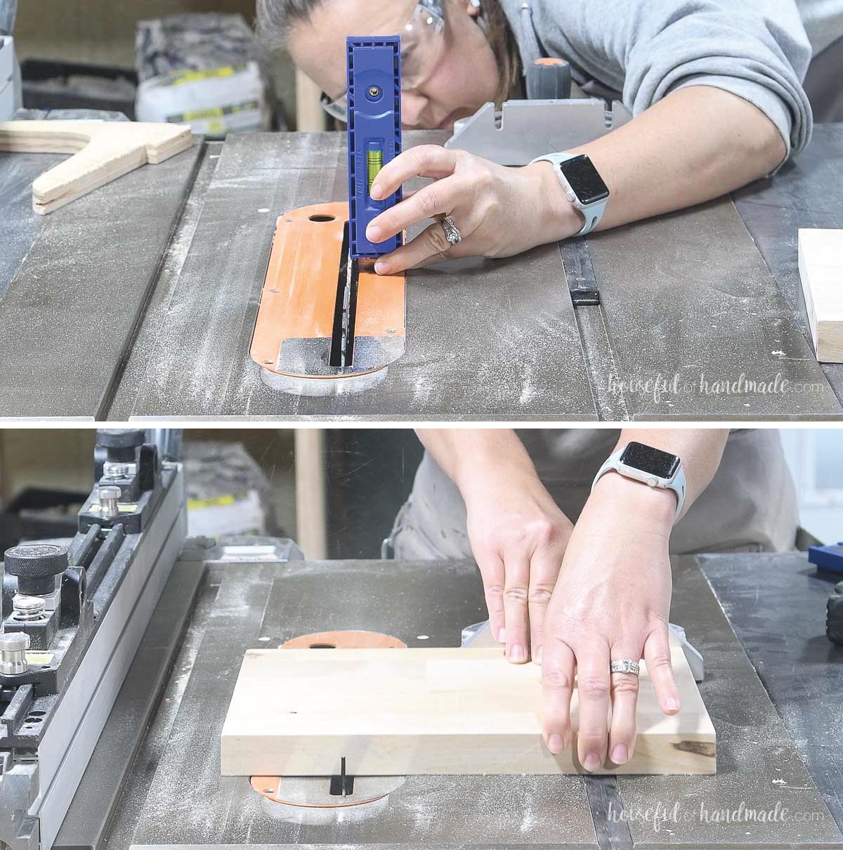 Cutting a small groove with a table saw.