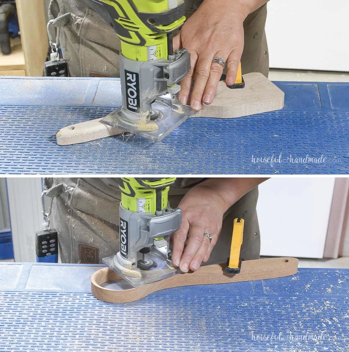 Using a router to add a round over to the utensil edges. 